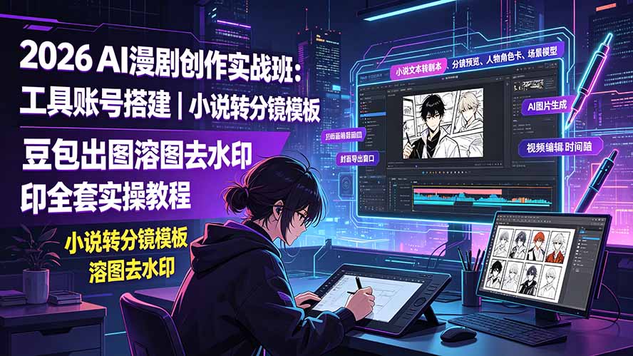 2026AI漫剧创作实战班:工具账号搭建|小说转分镜模板|豆包出图溶图去水印全套实操教程