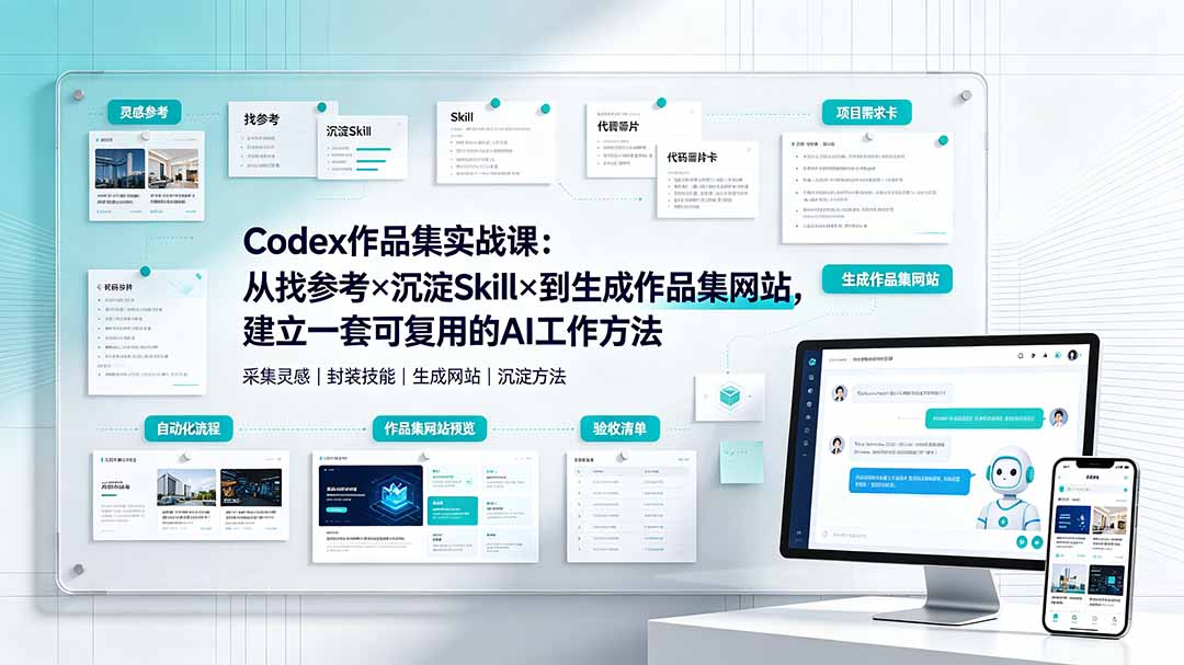 Codex作品集实战课:从找参考×沉淀Skill×到生成作品集网站,建立一套可复用的AI工作方法