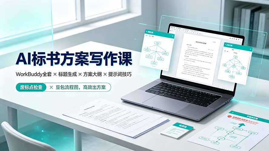 AI标书方案写作课:WorkBuddy全套×标题生成×方案大纲×提示词技巧×废标点检查×豆包流程图,高效出方案