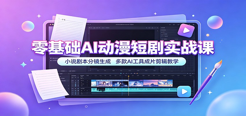 零基础AI动漫短剧实战课：小说剧本分镜生成，多款AI工具成片剪辑教学