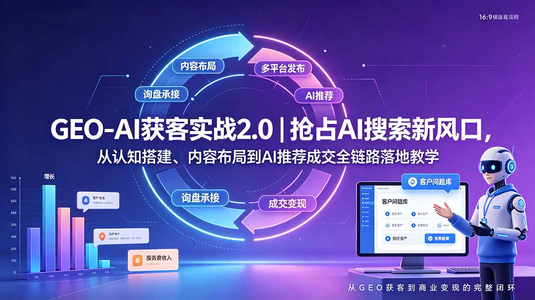 GEO-AI获客实战|抢占AI搜索新风口,从认知搭建、内容布局到AI推荐成交全链路落地教学