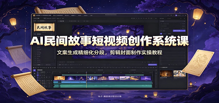 AI民间故事短视频创作系统课：文案生成精细化分段，剪辑封面制作实操教程