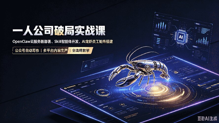 一人公司破局实战课｜OpenClaw云服务器部署、Skill智能体开发、AI龙虾员工矩阵搭建，公众号自动写作与多平台内容...