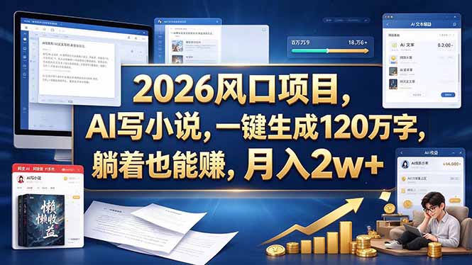 2026 风口项目,AI 写小说,一键生成 120 万字,躺着也能赚,月入 2w +