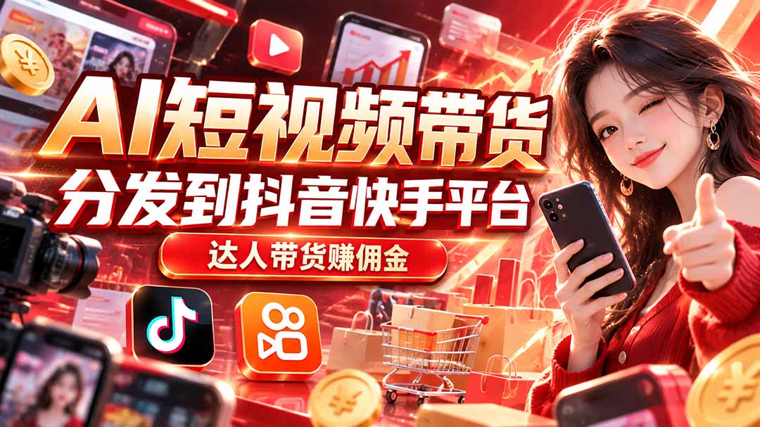 【AI短视频带货】分发到抖音快手平台,达人带货赚佣金