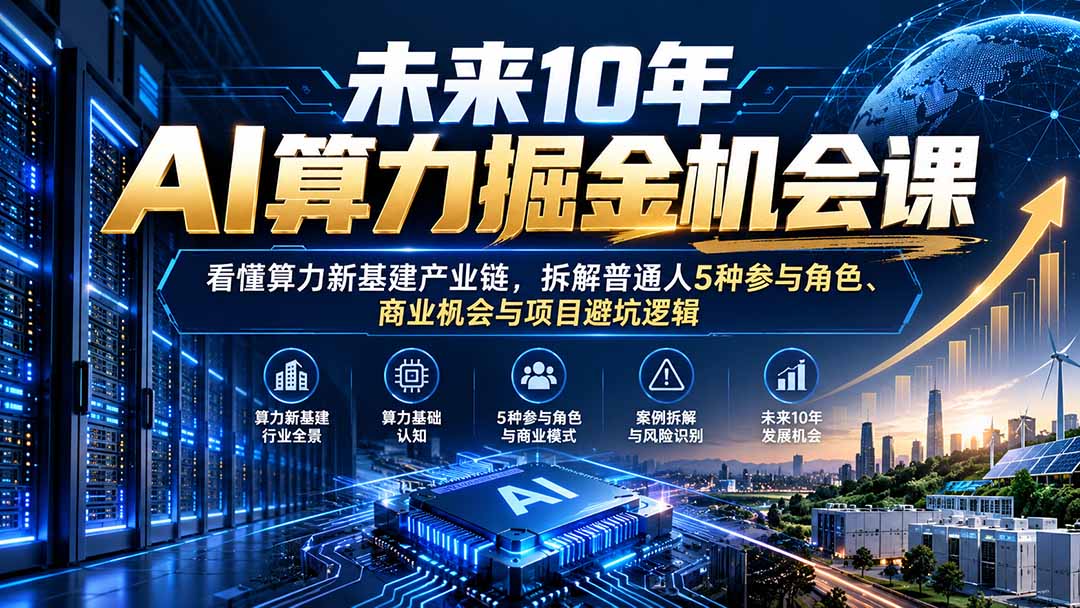 未来10年AI算力掘金机会课:看懂算力新基建产业链,拆解普通人5种参与角色、商业机会与项目避坑逻辑