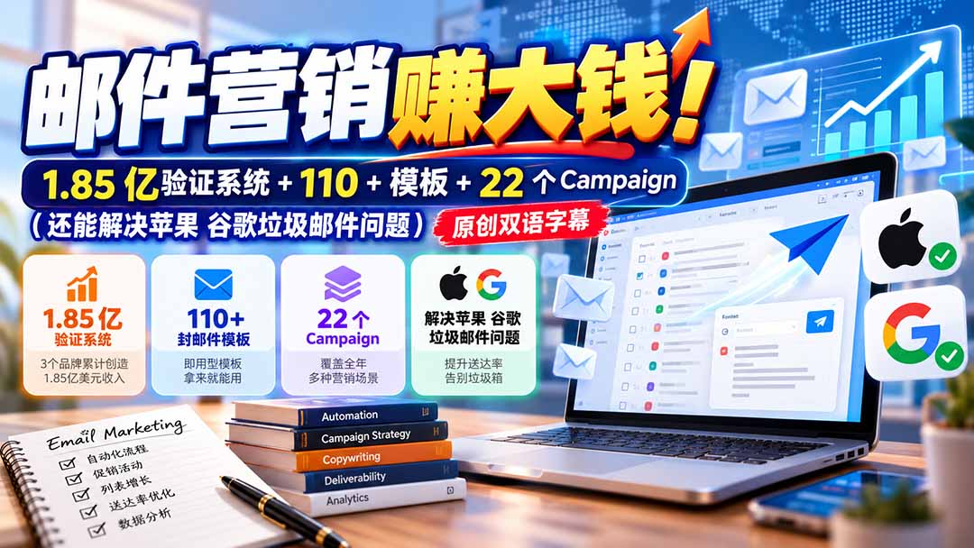 邮件营销赚大钱!1.85亿验证系统+110+模板+22个Campaign(还能解决苹果 谷歌垃圾邮件问题