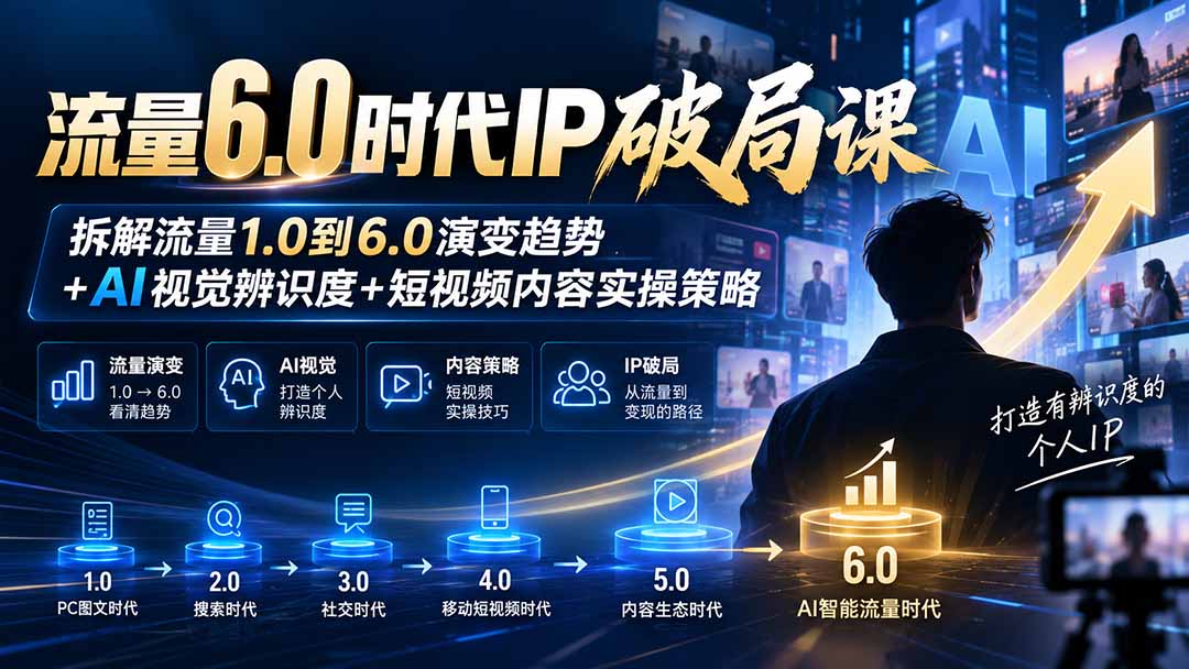 流量6.0时代IP破局课-更新:拆解流量1.0到6.0演变趋势+AI视觉辨识度+短视频内容实操策略