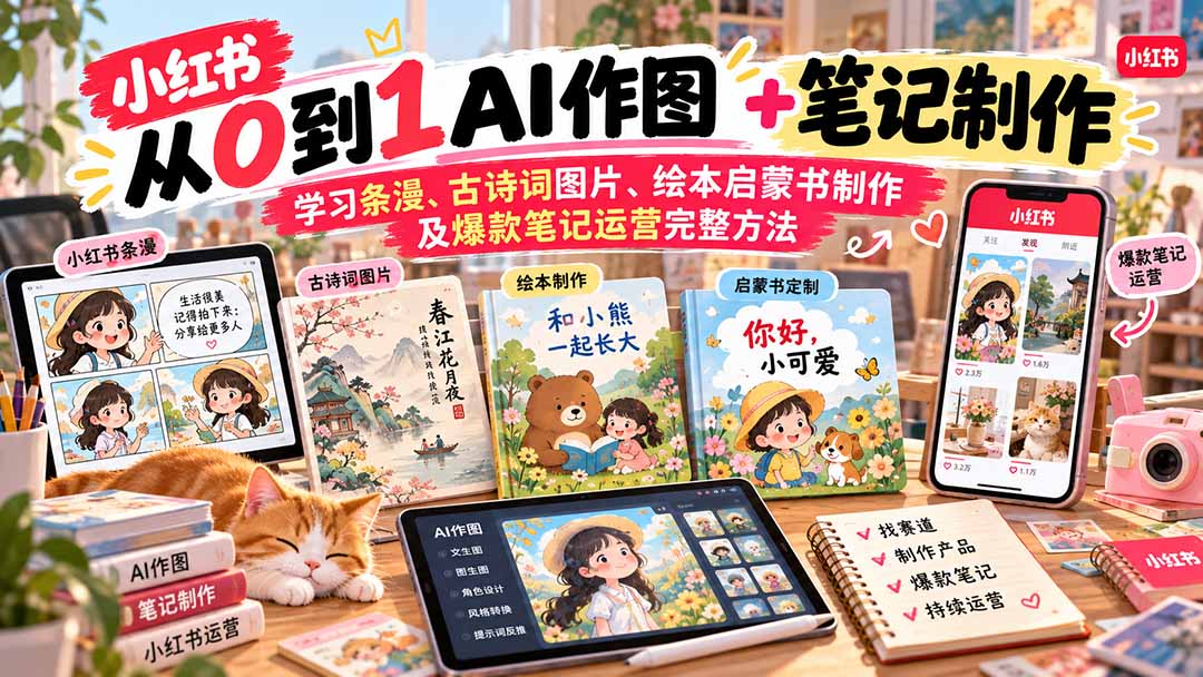 2026小红书AI内容创作从0到1-更新1017：学习条漫、古诗词图片、绘本启蒙书制作及爆款笔记运营完整方法