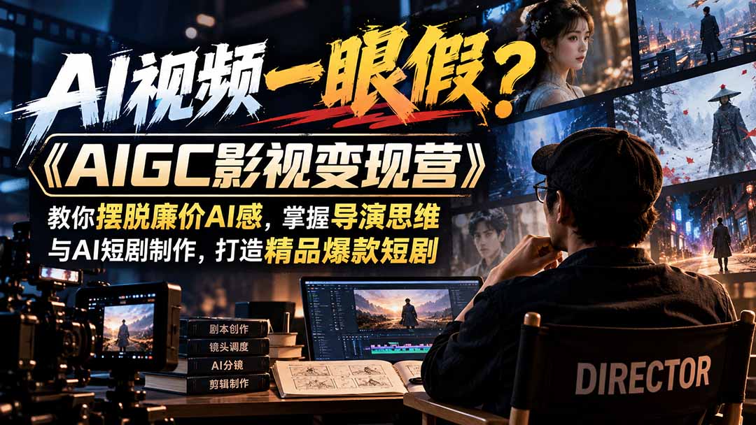 【无水印】AI视频一眼假?《AIGC影视变现营》教你摆脱廉价AI感,掌握导演思维与AI短剧制作,打造精品爆款短剧