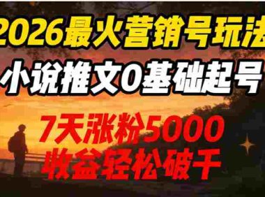 2026最火营销号玩法：小说推文0基础起号，7天涨粉5000，号称收益轻松破千！