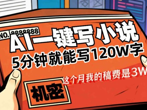 AI写小说变现项目，5分钟就能120W字，号称稿费3W+