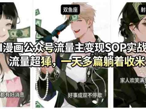 AI漫画公众号流量主变现SOP实战课，流量猛，制作简单，号称一天多篇可以躺着收米