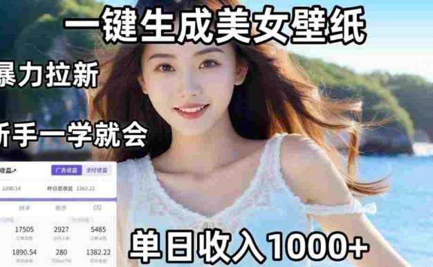 AI美女壁纸高效拉新：两分钟制作一个作品，新手小白一学就会，号称单日变现1000+