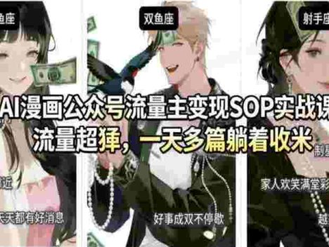 AI漫画公众号流量主变现SOP实战课，流量超猛，制作简单，一天多篇躺着收米