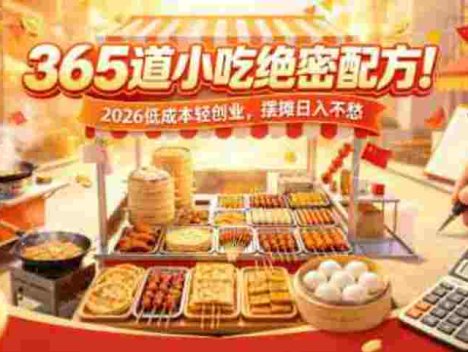 365 道小吃绝密配方！2026 低成本轻创业，摆摊日入不愁