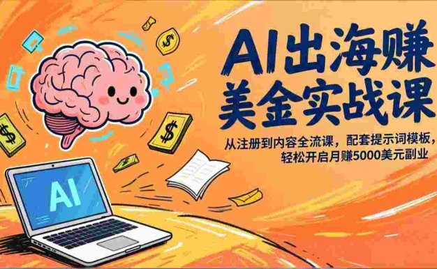 AI出海赚美金实战课,从注册到内容全流程,配套提示词模板,号称月入5000美元