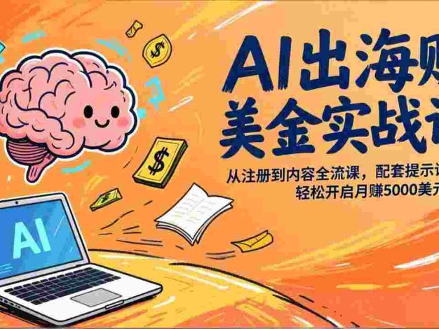 AI出海赚美金实战课,从注册到内容全流程,配套提示词模板,号称月入5000美元
