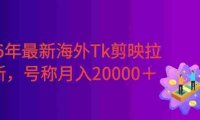 26年最新海外Tk剪映拉新，蓝海项目，会手机剪辑就可以做，号称月入20000＋