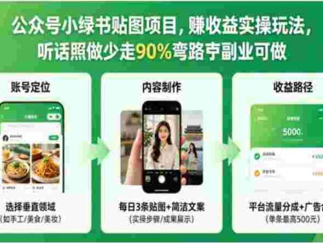 小绿书贴图，赚收益实操玩法，听话照听话照少走90￥%弯路丨兼职副业可做