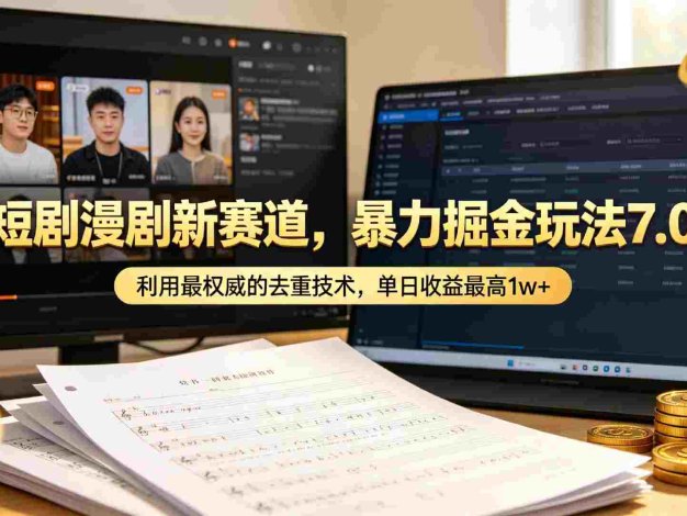 短剧漫剧新赛道,暴力掘金玩法7.0,利用最权威的去重技术,号称日入1w+