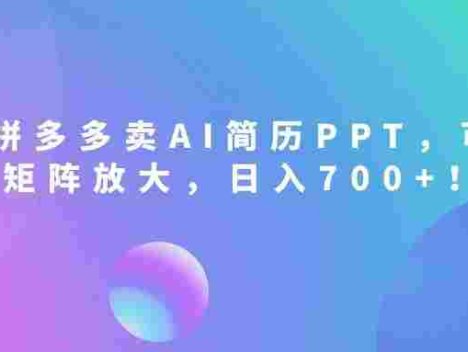 2026刚需风口：拼多多卖AI简历PPT，可矩阵放大，小白也能干，日入700+！