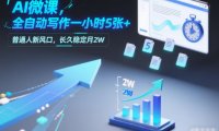 AI微课,全自动写作一小时5张+,普通人新风口,长久稳定月2W