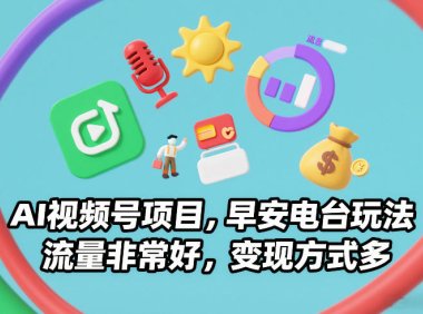AI视频号项目,早安电台玩法,流量非常好,变现方式多