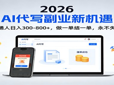 2026 副业首选！AI 代写日入 300-800，普通人0门槛，做一单结一单！