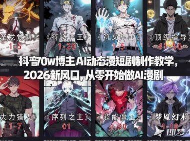 抖音70w博主AI动态漫短剧制作教学，2026新风口，从零开始做AI漫剧，普通人也能月入过W