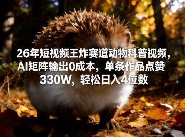 26年短视频王炸赛道动物科普视频,AI矩阵输出0成本,单条作品点赞330W,轻松日入4位数