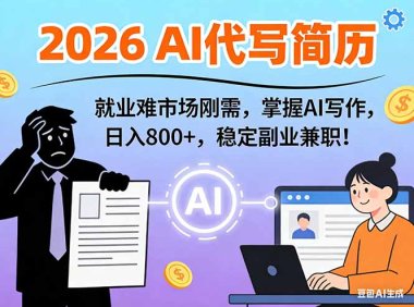 AI代写简历，超暴利，用万能模板月入1-3万实战教程，2026年市场刚需！