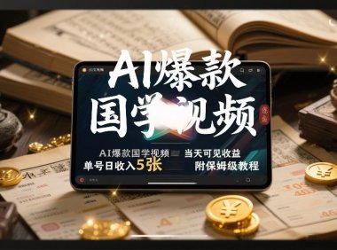 AI爆款国学视频,独家起号方法,小白直接上手,当天可见收益,单号日收入5张+附保姆级教程
