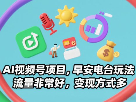 AI视频号项目，早安电台玩法，流量非常好，变现方式多