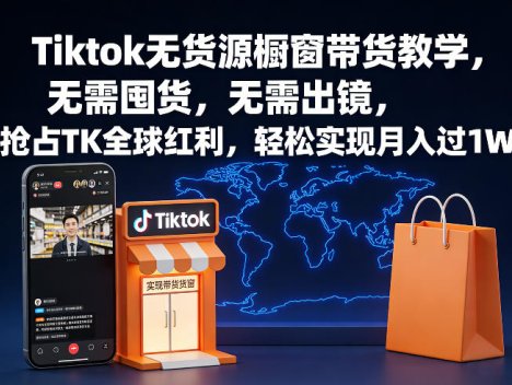 Tiktok无货源橱窗带货教学,无需囤货,无需出镜,抢占TK全球红利,轻松实现月入过1W