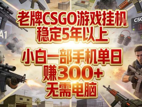 老牌CSGO游戏挂G，稳定5年以上，小白一部手机单日賺3张+，无需电脑【揭秘】
