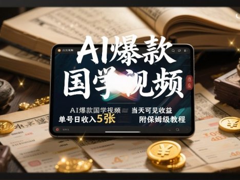 AI爆款国学视频，独家起号方法，小白直接上手，当天可见收益，单号日收入5张+附保姆级教程