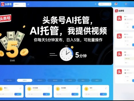 头条号AI托管,我提供视频,你每天5分钟发布,日入5张,可批量操作【揭秘】