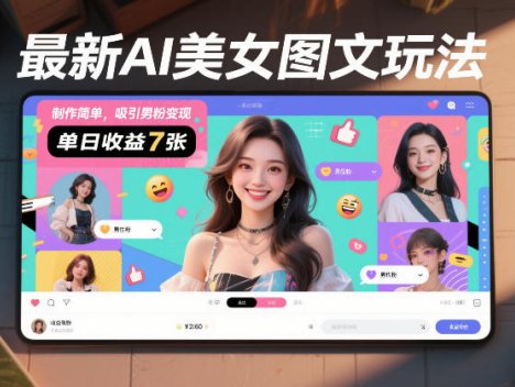 最新AI美女图文玩法，制作简单，吸引男粉变现，单天收益7张