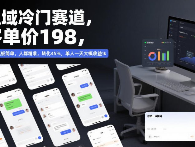 私域冷门赛道，客单价198，引流模板简单，人群精准，转化45%，单人一天大概收益1k