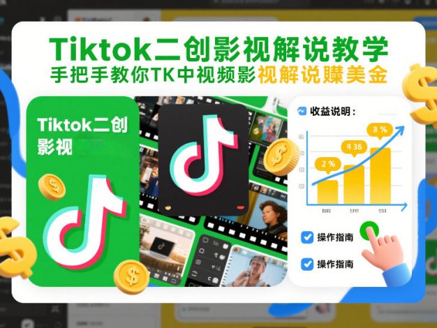 Tiktok二创影视解说教学，手把手教你TK中视频影视解说賺美金(更新26年1月)