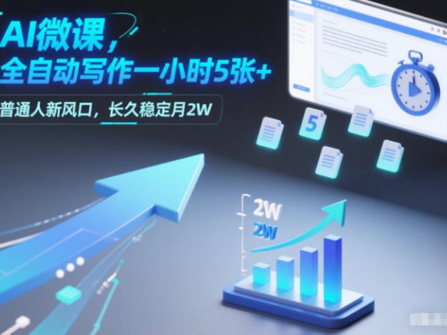 AI微课，全自动写作一小时5张+，普通人新风口，长久稳定月2W