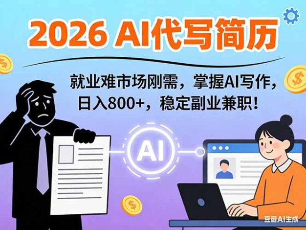 AI代写简历，超暴利，用万能模板月入1-3万实战教程，2026年市场刚需！