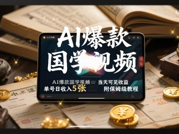 AI爆款国学视频，独家起号方法，小白直接上手，当天可见收益，单号日收入5张+附保姆级教程