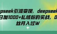 deepseek引流变现，deepseek被动日加1000+私域粉的实战，0粉丝月入过W