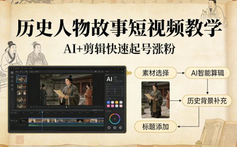 历史人物故事短视频教学,AI+剪辑制作历史人物题材短视频,快速起号涨粉