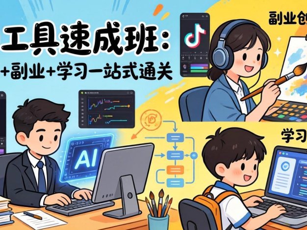 AI工具速成班：职场+副业+学习一站式通关，20+爆款类型+剪映技巧+抖音算法，0基础快速上手