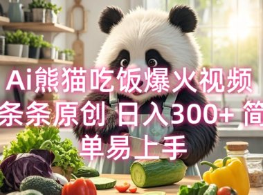 Ai熊猫吃饭爆火视频 条条原创 日入300+ 简单易上手