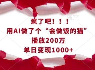 疯了吧!用AI做了个“会做饭的猫”,播放200万,单日变现1k