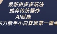 最新拼多多玩法，抛弃传统操作，AI赋能，助力新手小白获取第一桶金